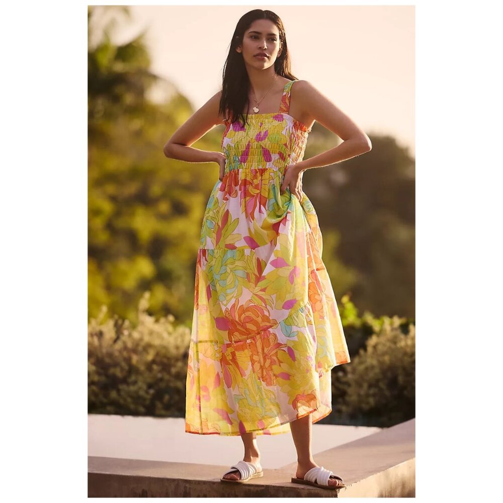 Seafolly Australia Palm Springs Maxi Dress Lime Light Sz L Pockets 100% Cotton